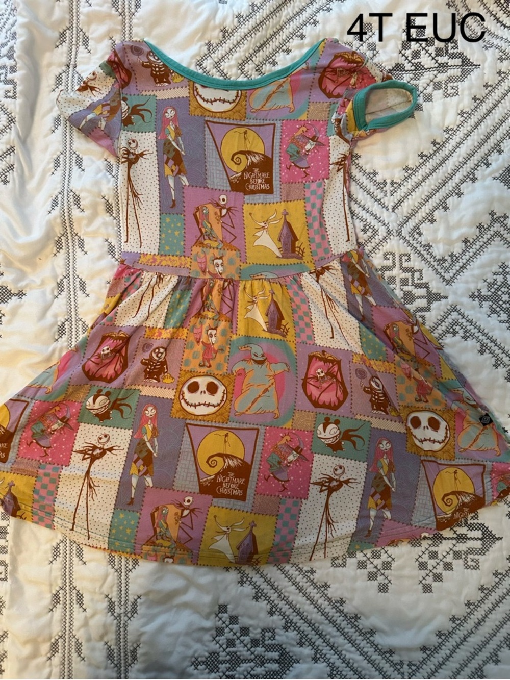 The Nightmare Before Christmas Girls' Purple Patchwork Skater Dress- bamboo